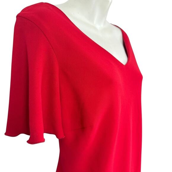 SL Fashions Womens Petite Y2K Short Sleeve USA Made Red V-Neck Dress sz 14 WP - Picture 4 of 16